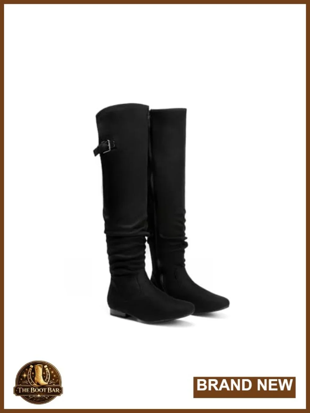 Over the Knee Flat Boots Faux Suede Faux Fur Lining Slouch Thigh High Buckle Zip